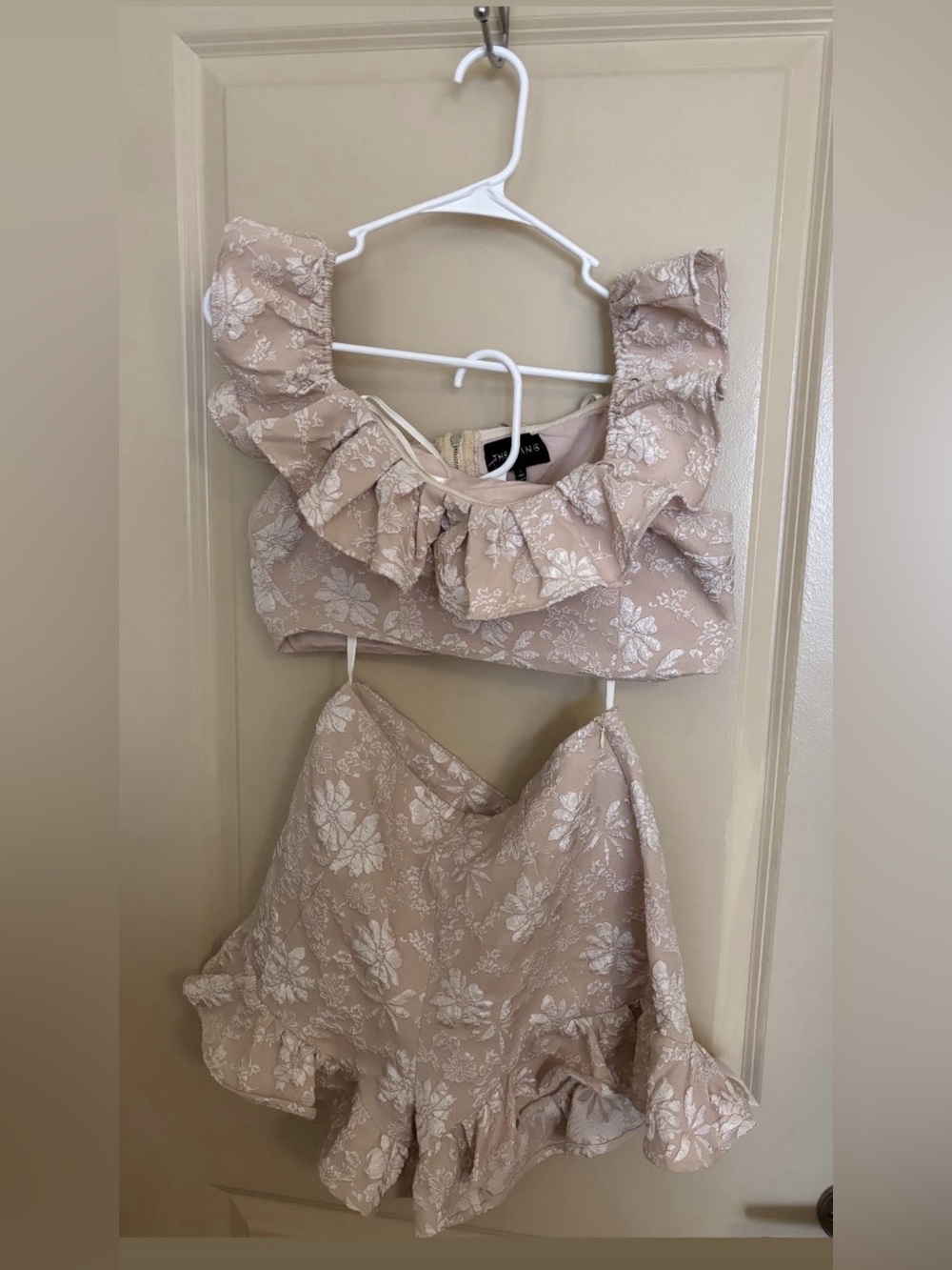 Floral Ruffle Two-Piece Set in Blush Cream